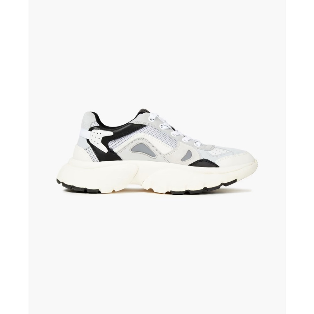 MAJE Gris faster Paneled leather, mesh and suede sneakers 40
